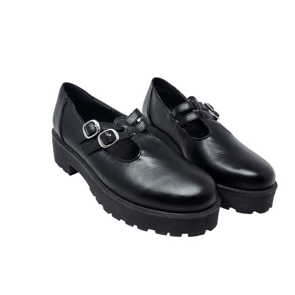 Y2K Dirty Laundry Double Strap With Buckle Leather Platform Heels Black Size 9.5 - Picture 1 of 11
